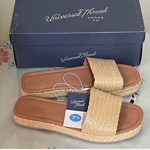 🌸 NEW Universal Thread Women's Natural Woven Slide Sandals Size 7.5